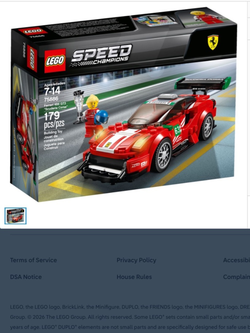 Lego Speed Champions Set 75886 Ferrari 488 GT3 “Scuderia Corsa”